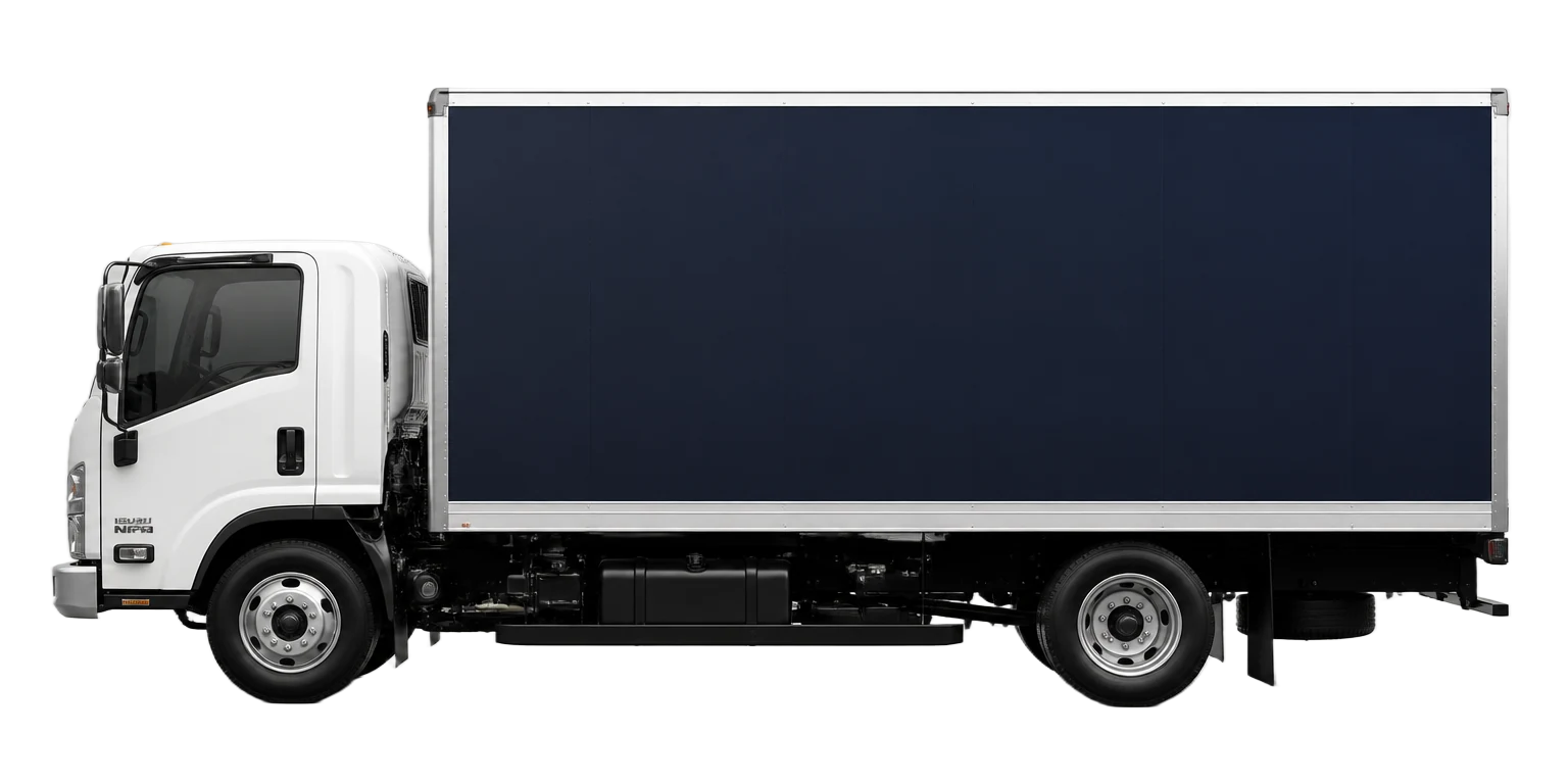 Side view of a moving box truck used to show how full the load is
